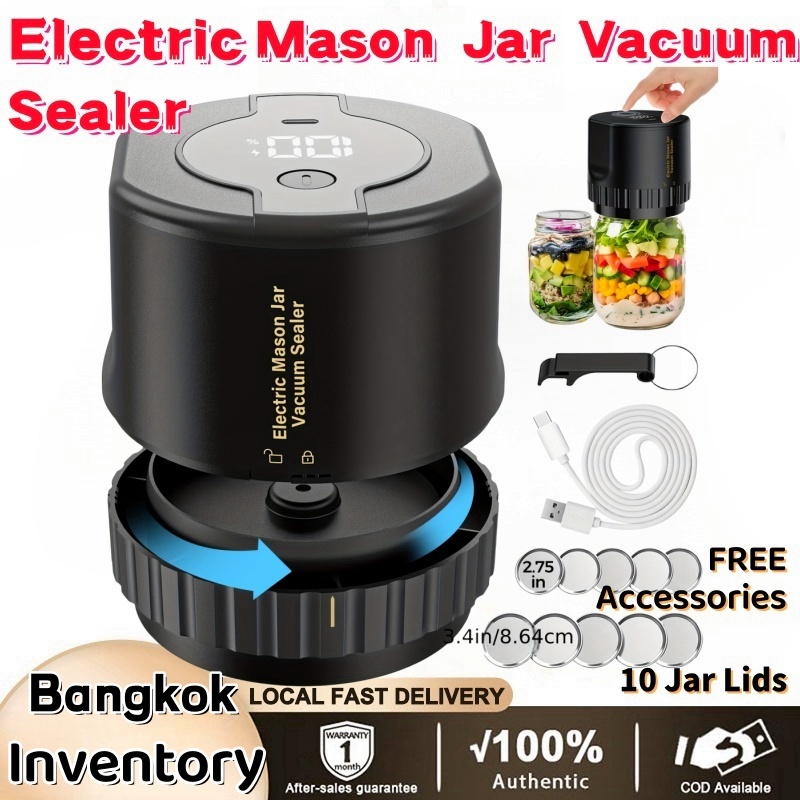 Electric Mason Jar Vacuum Sealer Kit - 10 Jar Lids Included for Wide-Mouth & Regular-Mouth Mason Jar
