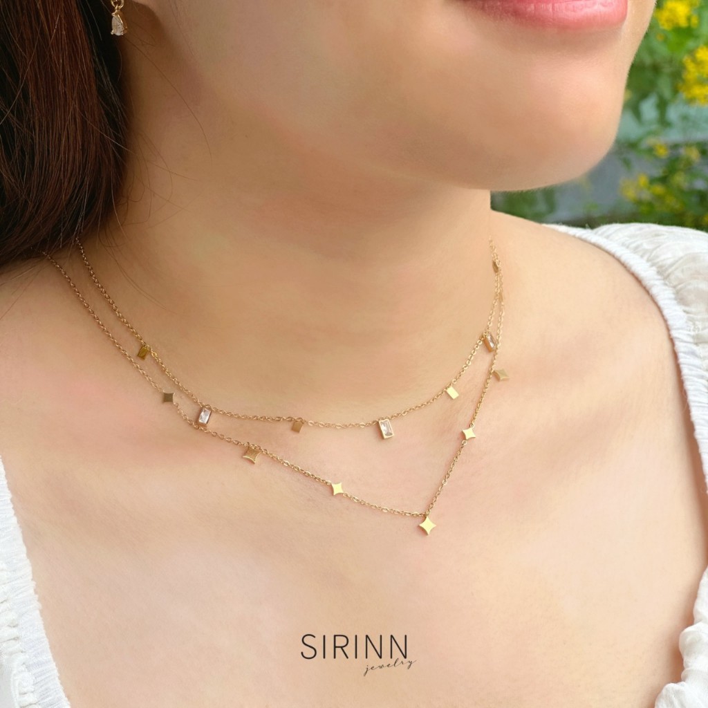 Sirinn สร้อยคอจี้เพชรเล็ก มินิมอล เหมาะใส่ซ้อนหลายเลเยอร์ 14K Gold Stainless Steel Necklace