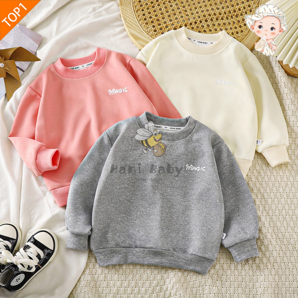 เสื้อกันหนาวเด็ก เสื้อแขนยาวเด็ก คอกลม สีพื้น ผ้านิ่ม สไตล์เกาหลี เด็ก 0-6 ขวบ