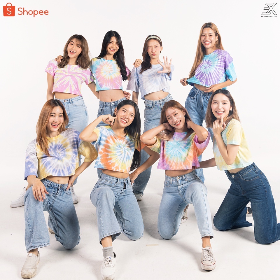 Expogarment เสื้อครอป มัดย้อม Tiedye เอวลอย CROP แขนสั้น คอกลม เสื้อยืด ผ้าคอตตอน เสื้อครอปมัดย้อม
