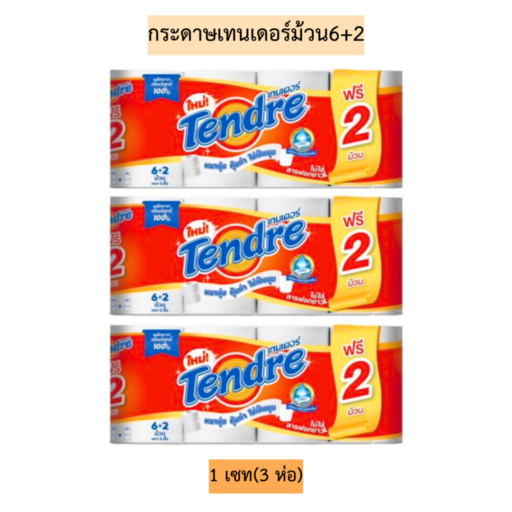 (1เซท3ห่อ)กระดาษเทนเดอร์ม้วน6+2💛 1เซท3ห่อ