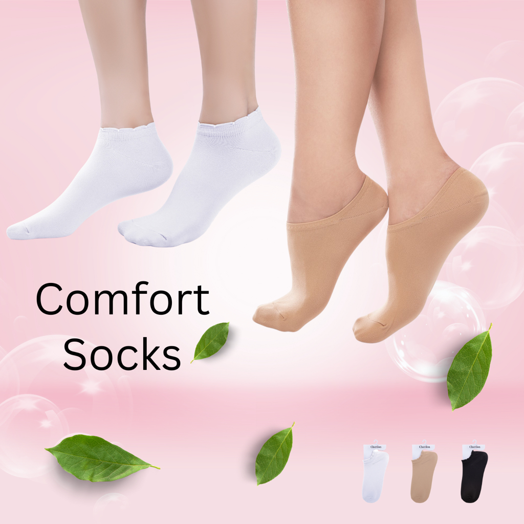 CHERILON Comfort Socks เชอรีล่อน ถุงเท้าข้อสั้น นุ่ม ยืดหยุ่น ใส่สบาย ถุงเท้าสปา สุขภาพเท้าที่ดี NSA-NEFC03 + NSA-NEFC04