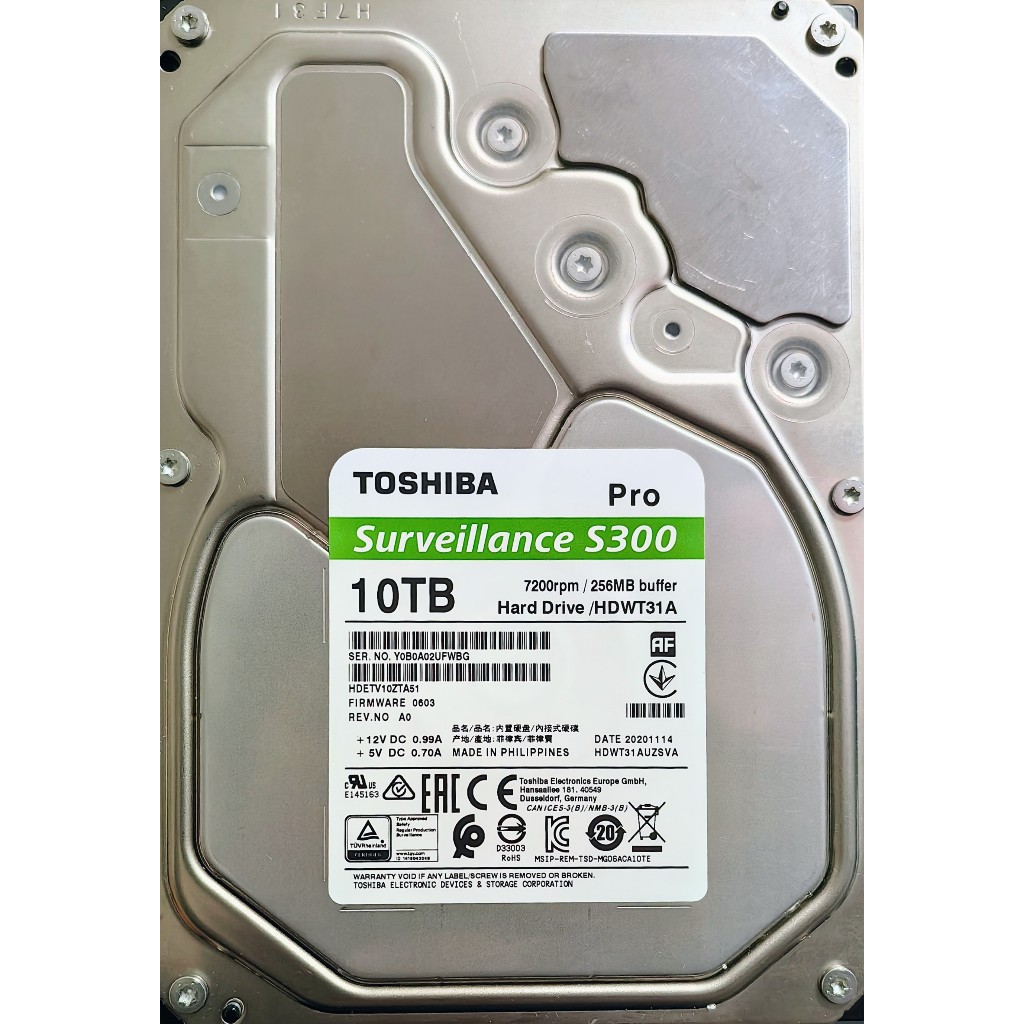 10TB HDD CCTV TOSHIBA S300 PRO มือ2 ใช้งานปกติ ประกัน30วัน