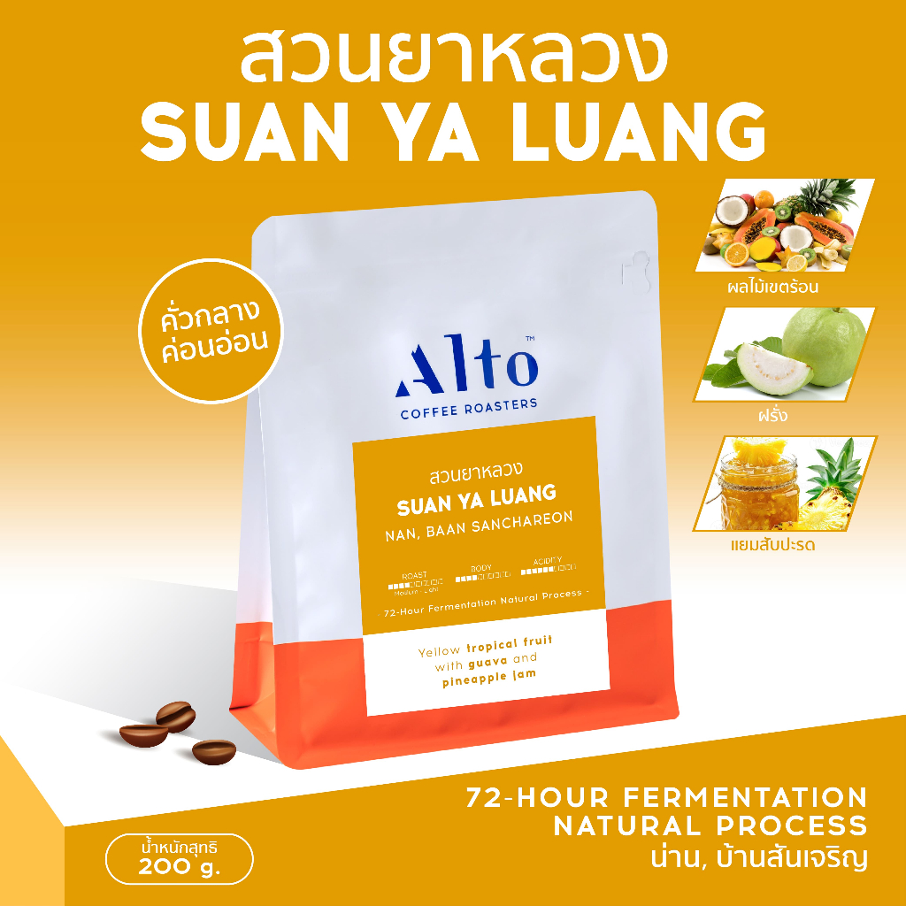 Alto Coffee เมล็ดกาแฟไทย คั่วกลางค่อนอ่อน Suan Ya Luang สวนยาหลวง จ.น่าน (200g)
