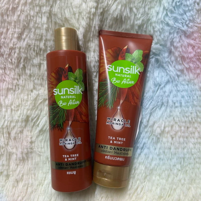 💥แชมพู180มล.+ครีมนวด 170มล.💥Sunsilk natural bio active miracle moringa oil ซัลซิล สูตรขจัดรังแค ให้ผ