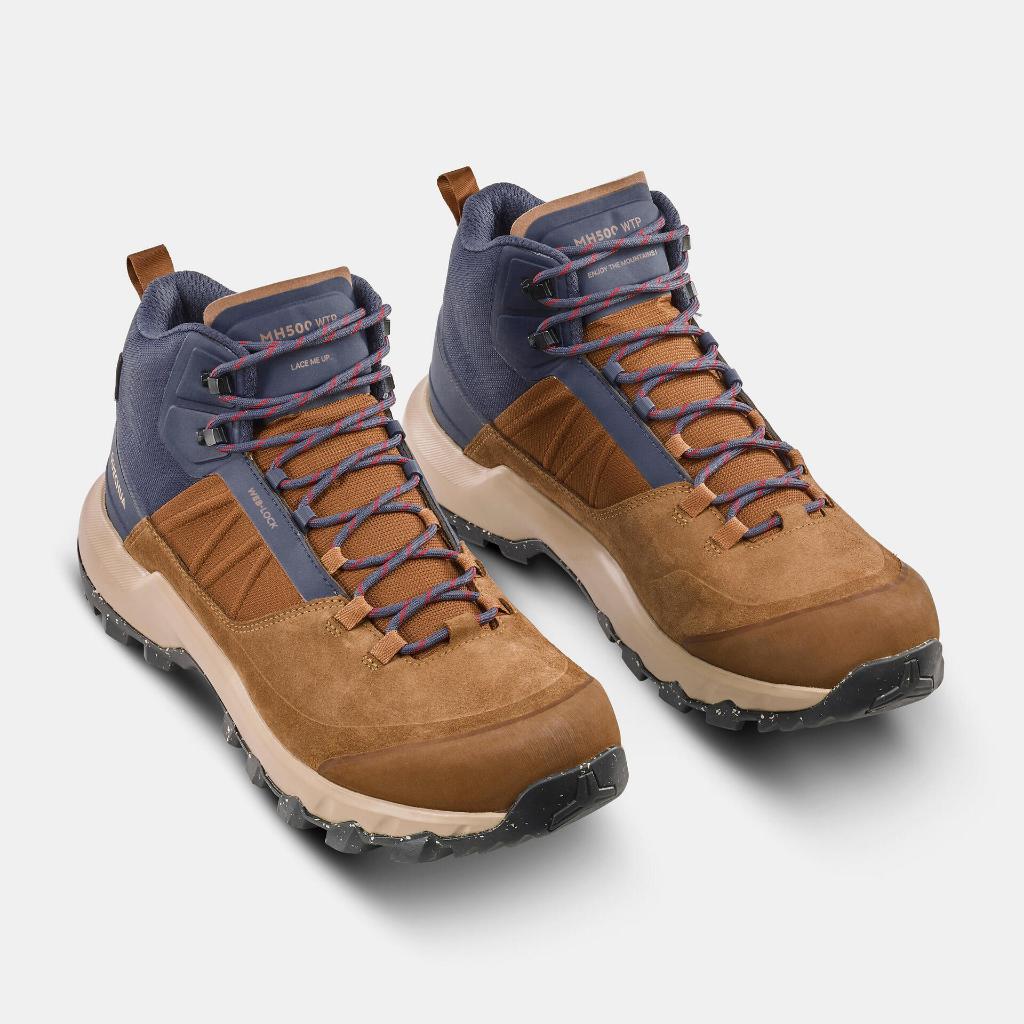 รองเท้าหุ้มข้อผู้ชาย รองเท้าเดินป่า กันน้ำ Men's Waterproof Mountain Walking Shoes MH500 Mid Brown Q