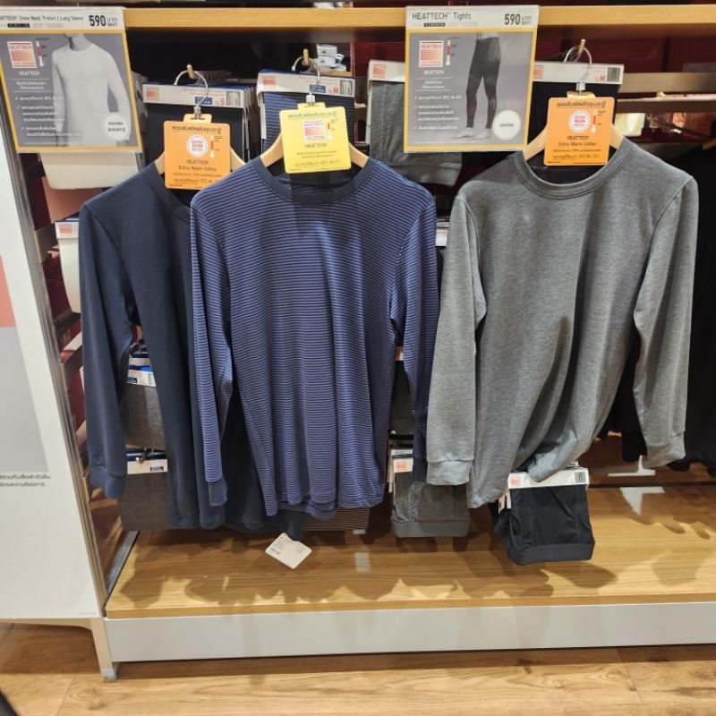 ใส่ที่ 20 ถึง 5 องศา รับหิ้วของแท้ Uniqlo ผู้ชาย เสื้อคอกลม และกางเกง HEATTECH ใส่ ได้ในอุณหภูมิ 5-20 องศา