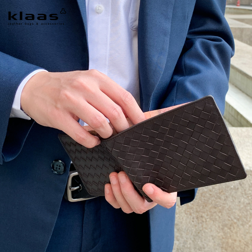 05-135KL01 กระเป๋าสตางค์สานหนังแท้ classic bifold สานมือ