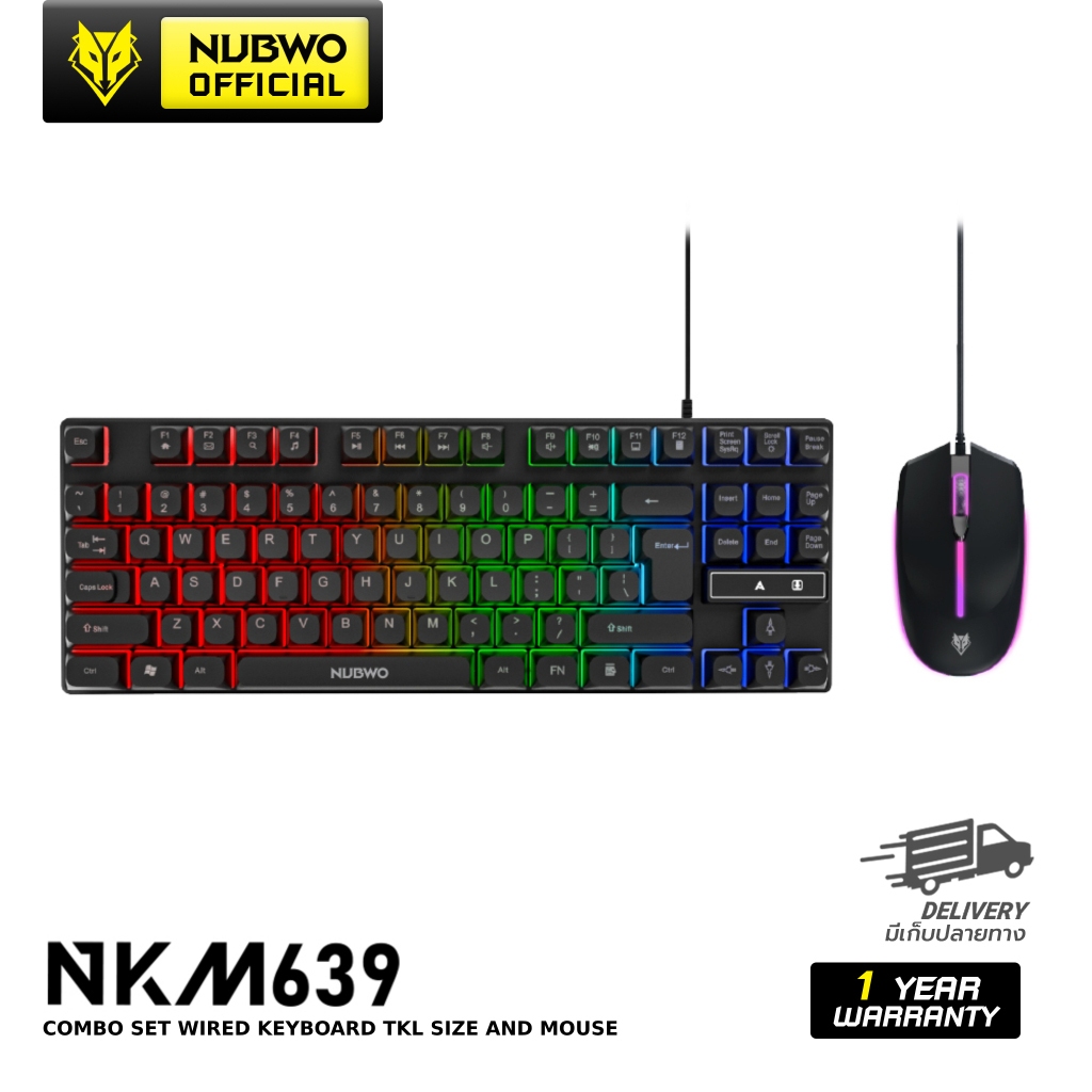 Nubwo คีย์บอร์ดและเมาส์แบบสาย NKM-639 มีไฟ RGB RUBBER DOME SWITCHES