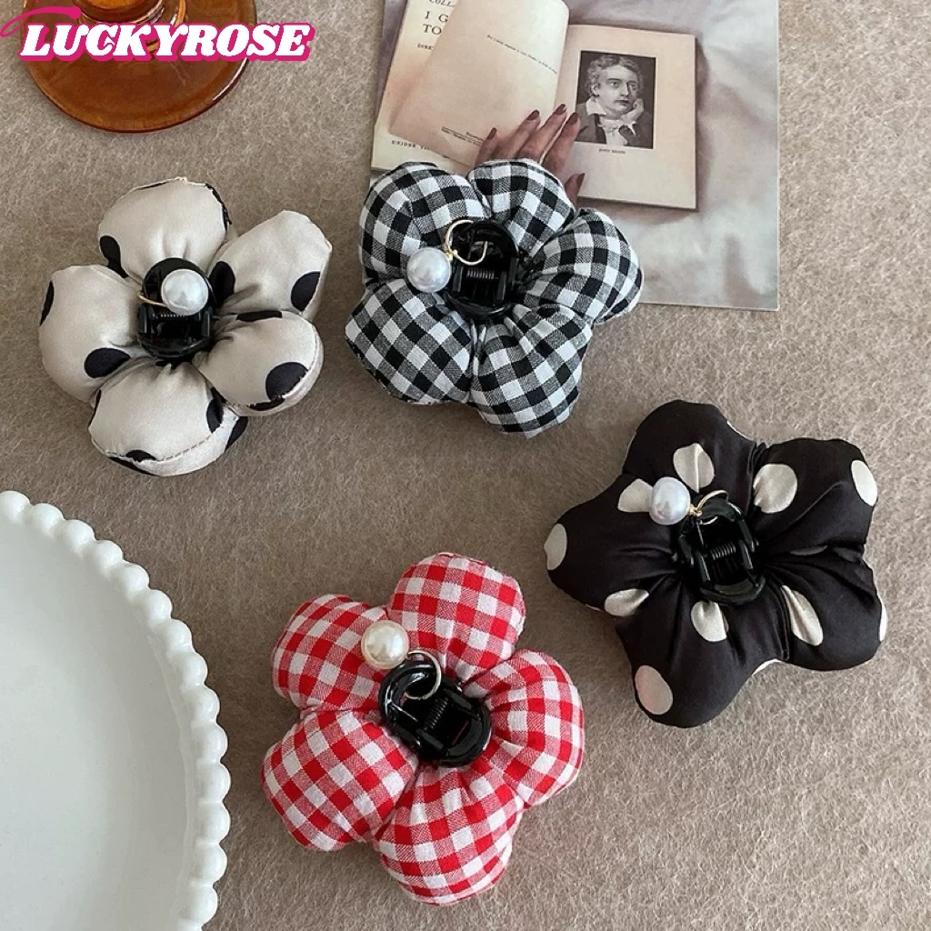 ลายจุดน่ารักลายสก๊อตไขมันดอกไม้มุกคลิปครึ่งผูกกลับหัวเครื่องประดับผม