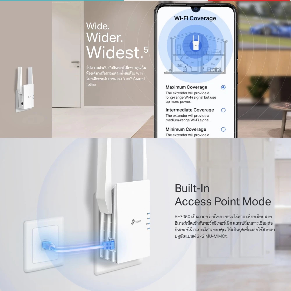 TP-LINK MESH WI-FI อุปกรณ์ขยายสัญญาณ แรงเต็มสปีด กับเทคโนโลยี WiFi6) RE705X AX3000 MESH WIFI 6 RANGE EXTENDER -ของแท้ LT - รูปที่ 5