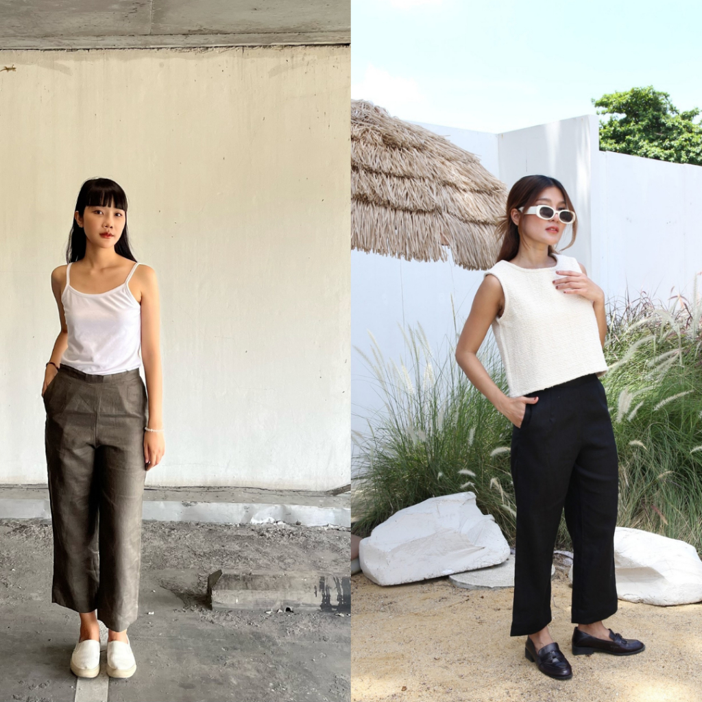 Josh pants ผ้า ลินิน 100% ใส่สบาย ไม่บาดผิว กางเกงขายาว เอวสูง แฟชั่น ใส่ทำงาน เที่ยว สีสุภาพ สินค้า