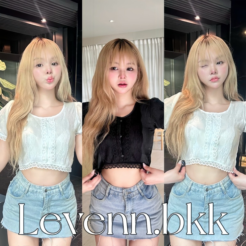 Levenn.bkk • Britney Top เสื้อครอป ผ้าใยไหม แต่งลูกไม้ ทรงน่ารัก แมทง่าย (ผ้าแบบบางนะคะแต่สวยมาก)