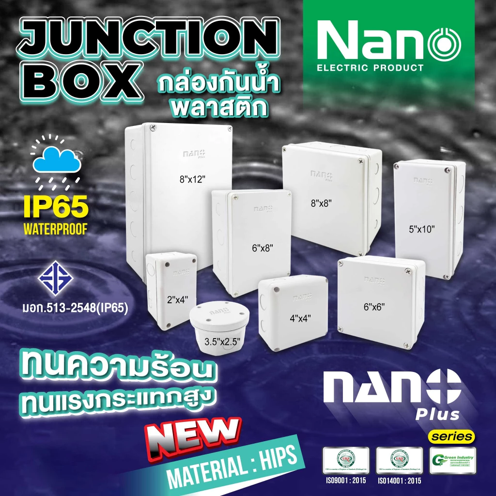 Nano NNP กล่องไฟ บล็อกกันน้ำ กล่องกันน้ำ สีขาว มีให้เลือกหลาย ขนาด 2X4 4x4 6x6 5x10 6x8 8x8 8x12 ระหัส NNP