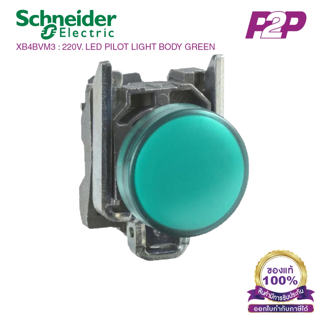 XB4BVM3 : ไพล็อตแลมป์ แบบ LED, Ø22mm, แบบโลหะ, สีเขียว, 230-240VAC - Schneider Electric - Pilot Ligh