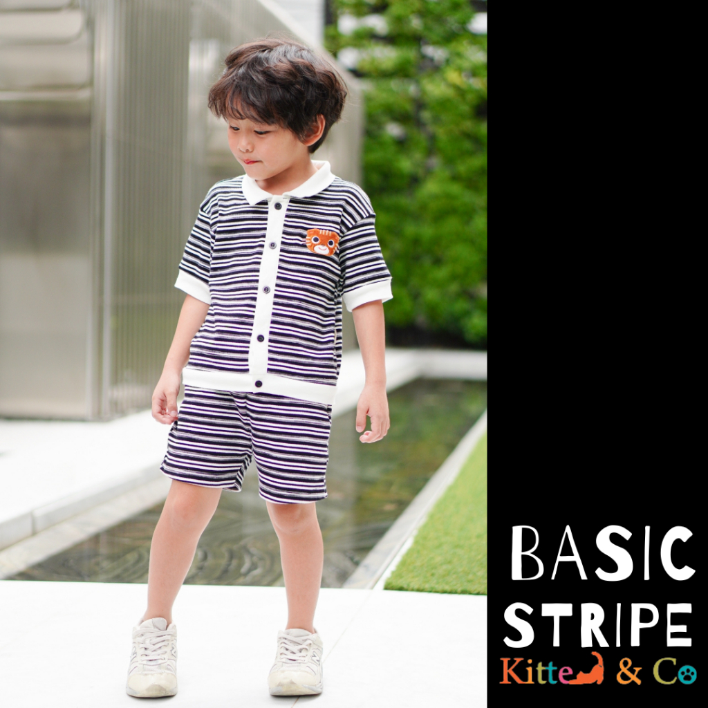 Kitten&Co: เสื้อเชิ้ต กางเกงขาสั้นลายทางขาวดำ (BS16)