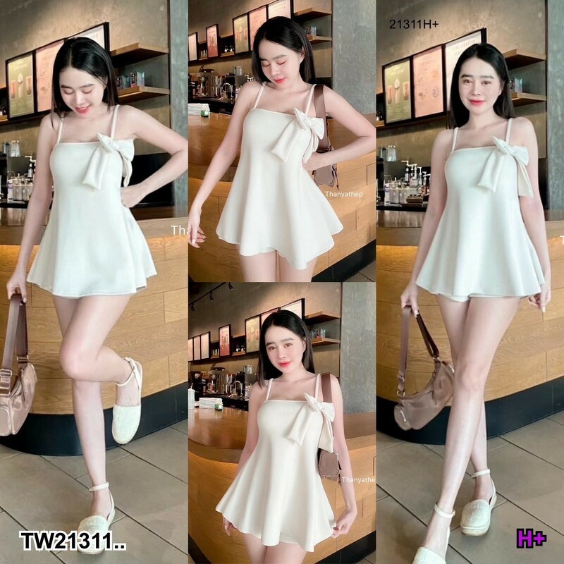 PP21311 Set 2 ชิ้น เสื้อสายเดี่ยววตัวยาว + กางเกงขาสั้น