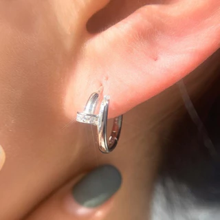 earika.earrings - gemmes pin hoop ต่างหูห่วงรูปเข็มหมุดก้านเงินแท้ชุบทองคำขาว/ทอง เหมาะสำหรับคนแพ้ง่าย