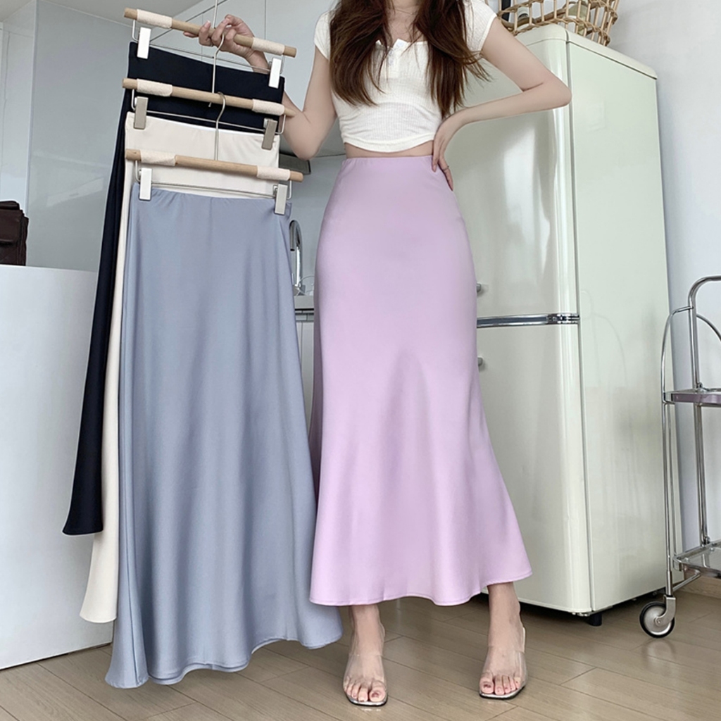 กระโปรงหางปลา ความยาวปานกลาง สีพื้น สไตล์เกาหลี แฟชั่นฤดูร้อน สําหรับผู้หญิง#8807สินค้าพร้อมส่งจากไทย ผู้หญิง Lady