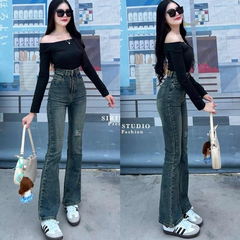 SIRINAN STUDIO กางเกงยีนส์ ทรงขาม้ากลาง แต่งขาดเก๋ๆ พรีเมี่ยมสุดๆ รุ่นนี้ผ้าทอพิเศษ เนื้อยีนส์คือละมุนสุดๆ แพตเทิ้ลเป๊ะ