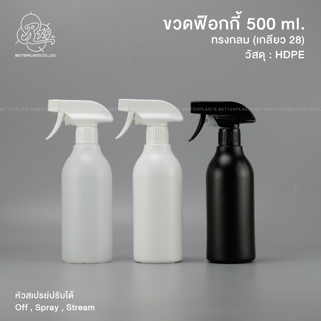 ขวดฟ๊อกกี้ 500 ml. คอ28 สีขาว/ดำ (PE ทรงกลม)
