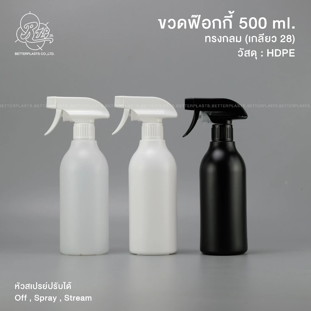 ขวดฟ๊อกกี้ 500 ml. คอ28 สีขาว/ดำ (PE ทรงกลม)