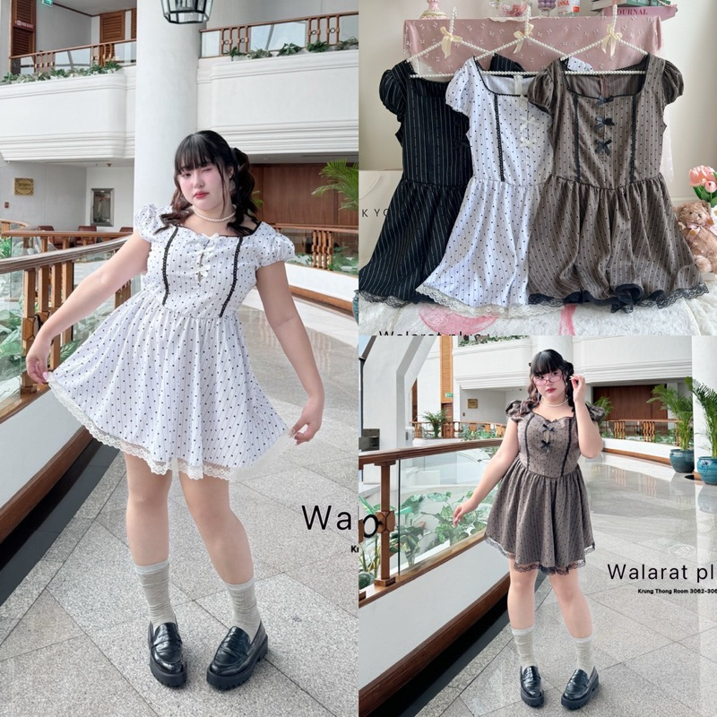 /WP/ มินิเดรสสาวอวบ ลายมินิฮาร์ท แต่งลูกไม้ โบอก #เดรสไซส์ใหญ่ สาว อ้วน พลัสไซส์
