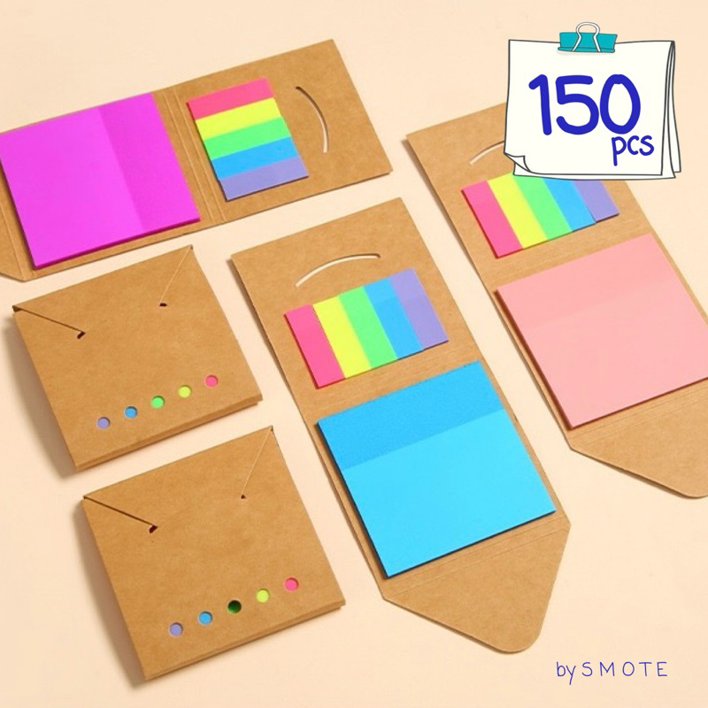 <พร้อมส่ง> โน๊ตกาวใส PET แบบเซต V.6 | แถบ5สี+แผ่น1สี | 120แผ่น โปร่งแสง Transparent Sticky Note มีกาว กันน้ำ พลาสติก