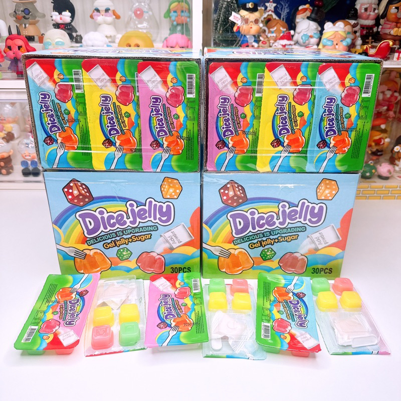 พุดดิ้งเจลลี่ลูกเต๋าผลไม้กับผงเปรี้ยวจิ้ม 1 กล่อง 30 ชิ้น