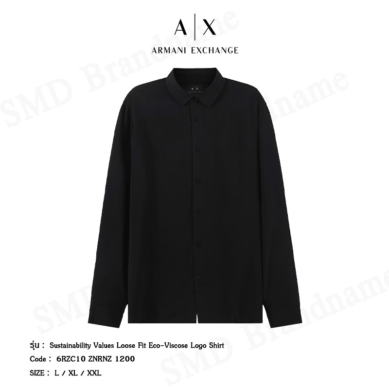 Armani Exchange เสื้อเชิ้ตผู้ชาย รุ่น A/X Sustainability Values Loose Fit Eco-Viscose Logo Shirt Code: 6RZC10 ZNRNZ 1200
