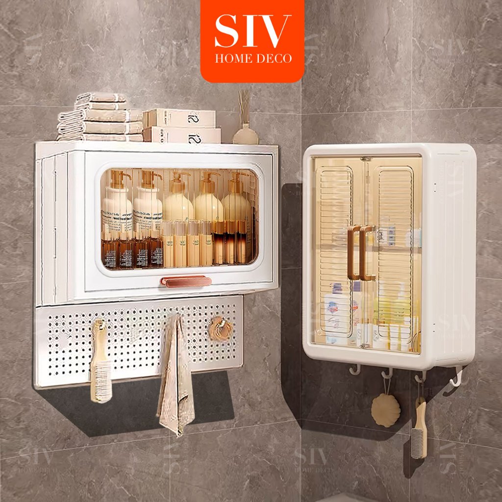 SIV ชั้นวางเครื่องสำอางในห้องน้ำ สามชั้น ห้องน้ำ ตู้ติดผนังในห้องน้ำ ตู้ใส่ของในห้องน้ำ ที่ใส่เครื่องสำอางติดผนัง ตู้ใส่