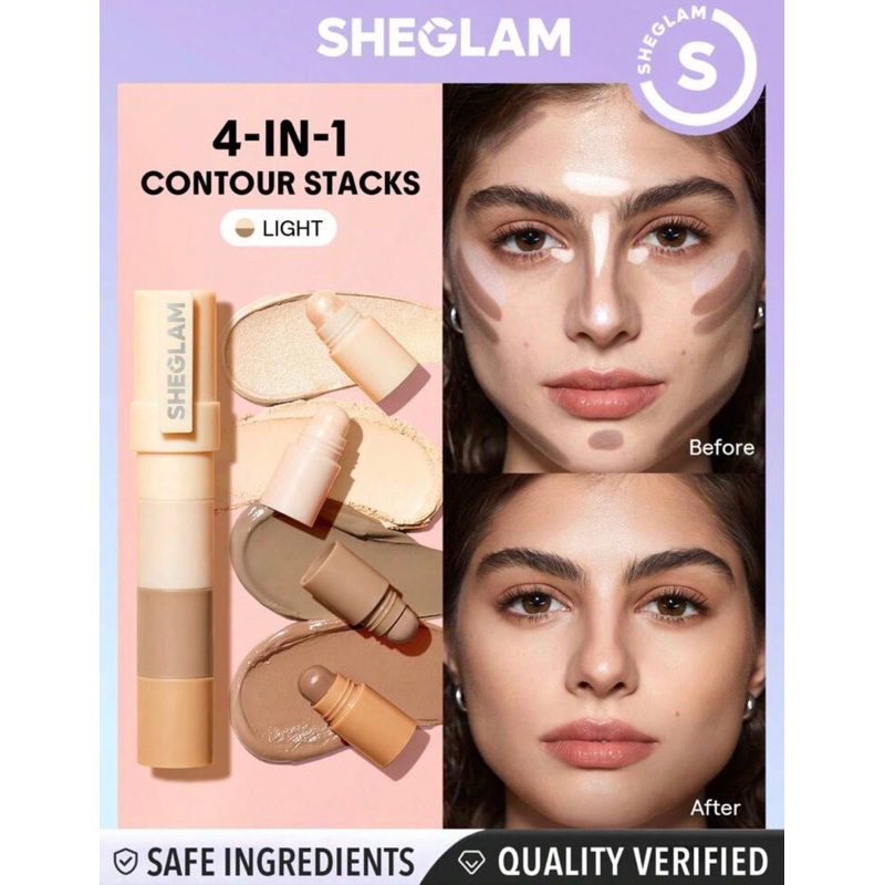 4 IN 1 คอนทัวร์+ไฮไลท์ Sheglam Contour โทนสีธรรมชาติ 4สี เนื้อลื่น ติดทน พกพาสะดวก ได้4สี ครบเซ็ต