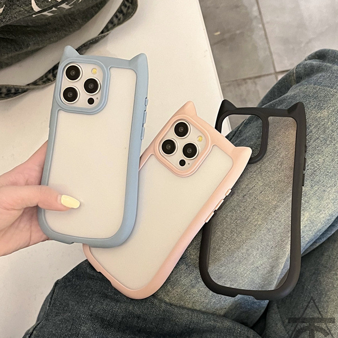 เคสโทรศัพท์ซิลิโคนหูแมวใสอะคริลิค for iPhone 13 14 15 12 16 17 Pro Max XR X XS เคสไอโฟน11 14Plus เคสไอโฟน17Pro 16promax