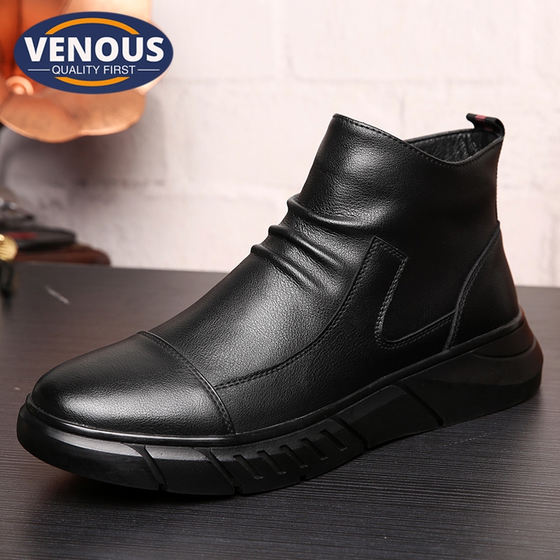 【Venous】2024 รองเท้าหนังดำแบบสบายๆ สำหรับผู้ชาย รองเท้าผู้ชายแบบสบายๆ ตัดปานกลาง