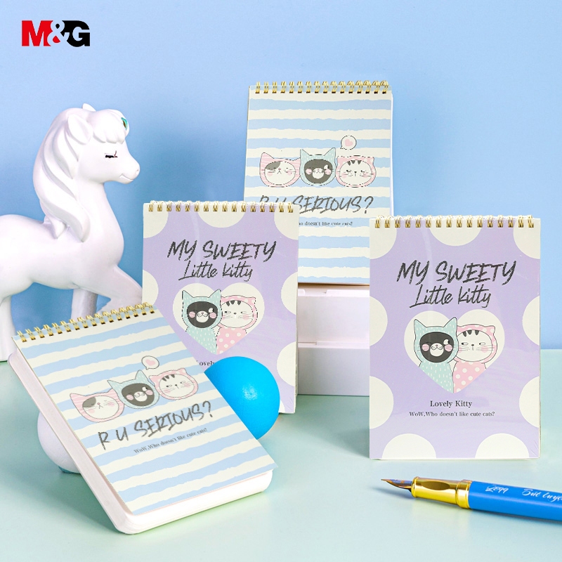 M&G APNDC009 สมุดโน๊ต A5 สมุดโน๊ตริมลวดคู่เปิดบนมีเส้น 142x203mm 60แผ่น น้ำเงิน/สีม่วง