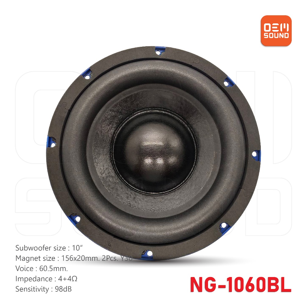 NG-1060BL ซับวูฟเฟอร์10นิ้ว แม่เหล็ก156x20มม 2ชั้น วอยซ์60.5มม 4+4โอห์ม โครงหล่อ ลำโพงรถยนต์ Subwoofer 1ดอก