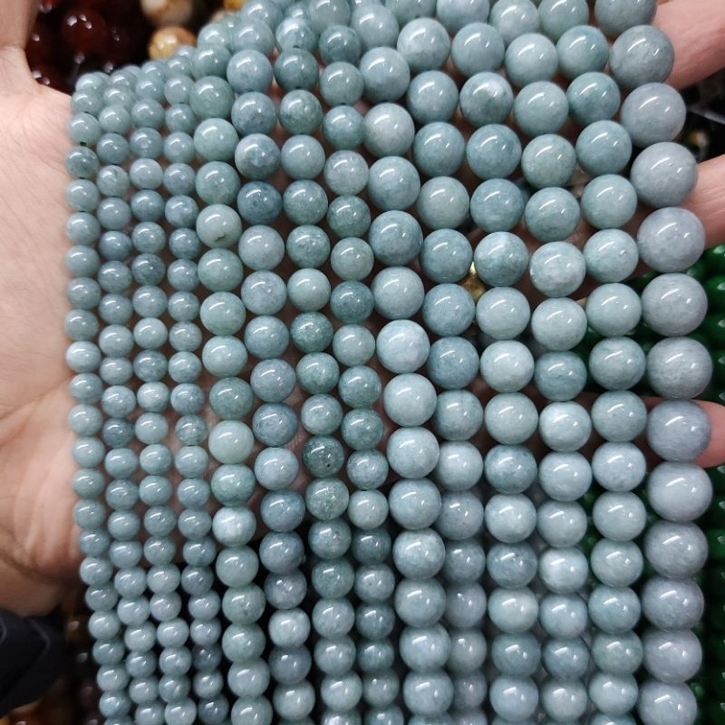 หินหยกพม่า หินแท้ธรรมชาติหินเส้นยาวขายส่ง ความยาวประมาณ38cmนำไปร้อยได้2วงข้อมือ หินมงคลนำโชคราคาส่ง - รูปที่ 3