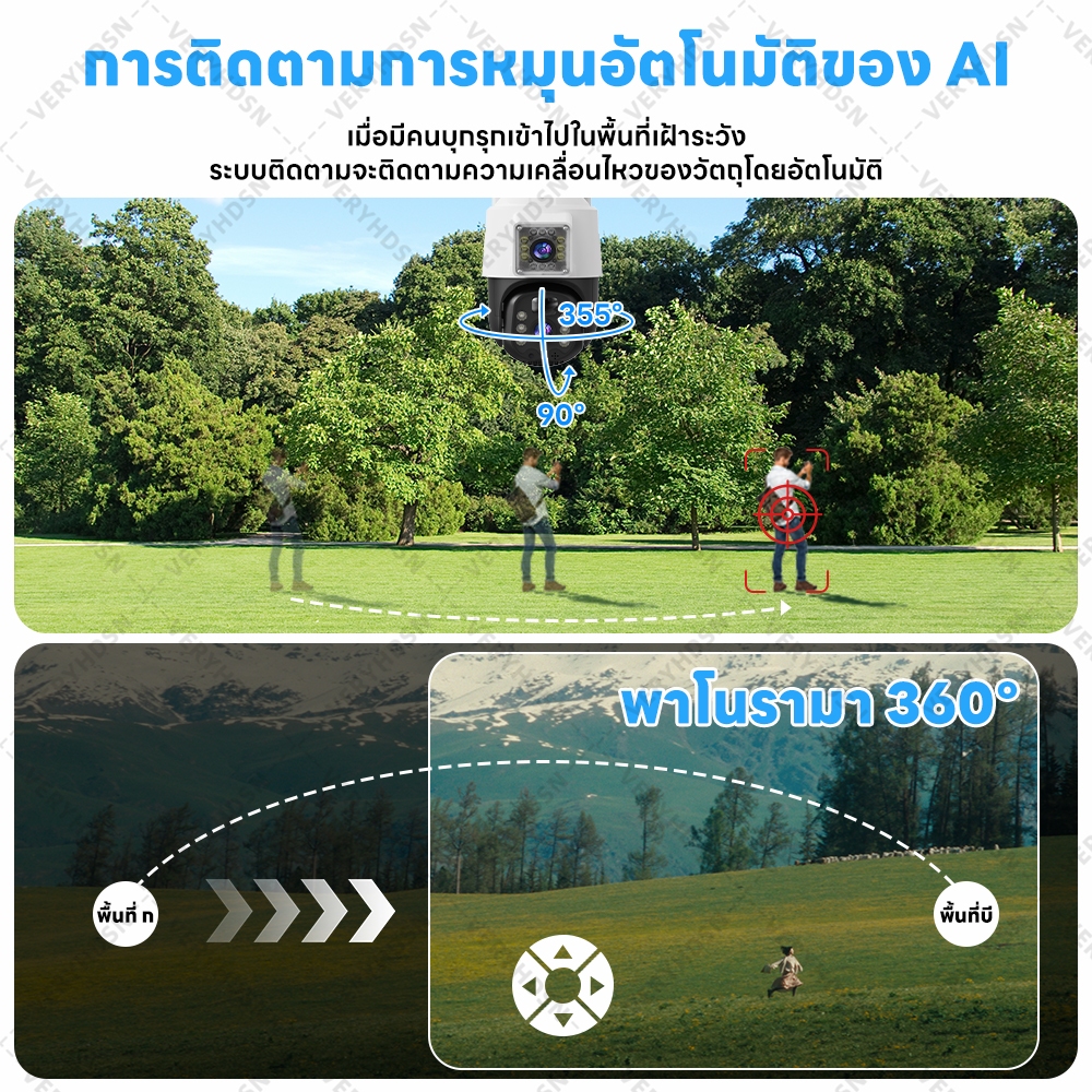 กล้องวงจรปิด solar cctv / V360 Pro กล้องวงจร 4G wifi / โซล่าเซลล์ กันน้ำ / กล้องคู่ 360° PTZ 8MP HD