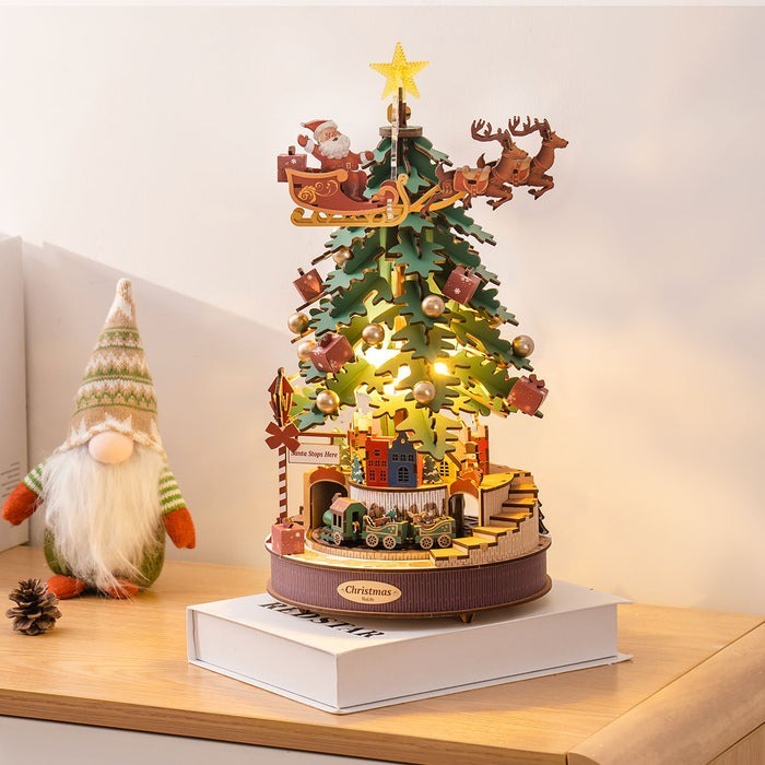 ใหม่ กล่องดนตรี DIY ประกอบเอง หมุนออโต้ Christmas Melody Tree (AMS01)
