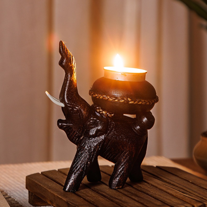 เชิงเทียนหอม ที่วางเทียน ไม้เเกะสลัก ช้างเเกะสลัก ตะเกียงเทียน พร้อมเทียนหอม woodcraft tea light