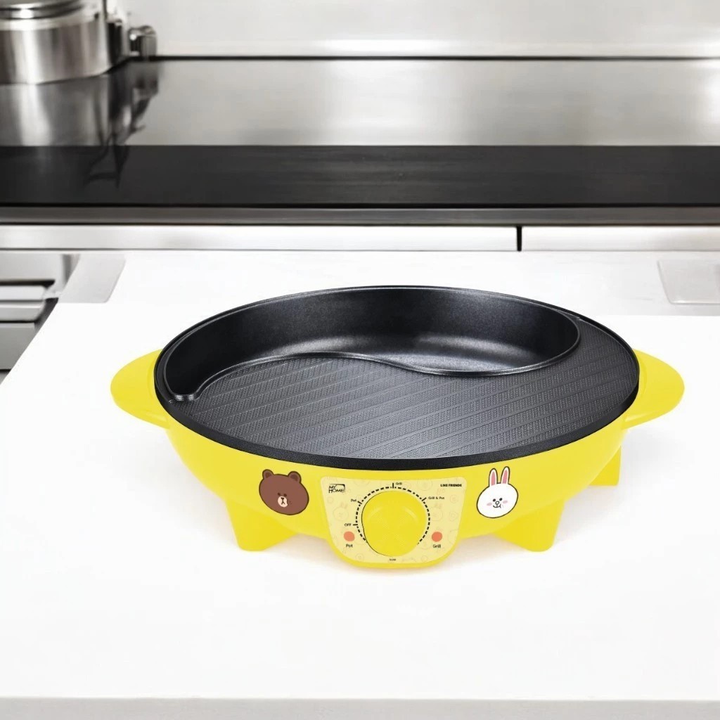 MY HOME มายโฮม เตาปิ้งย่างและชาบู 2IN1 BBQ GRILL LINE FRIEND รุ่น BQ-3012 มี 2สีให้เลือก