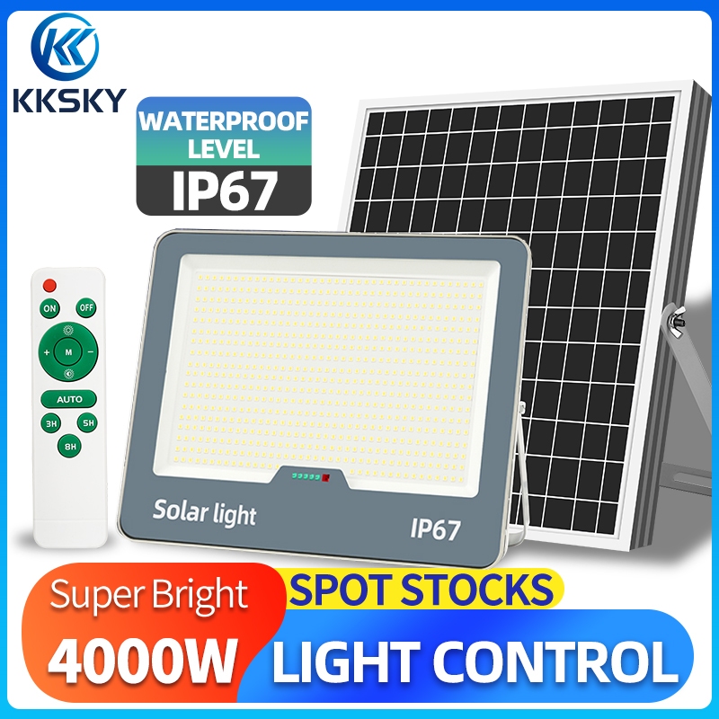 KKSKY ไฟโซล่าเซลล์ 1000W IP67 กันน้ำ กันฟ้าผ่า Solar Light ไฟโซลาเซลล์ เซ็นเซอร์ พร้อมรีโ