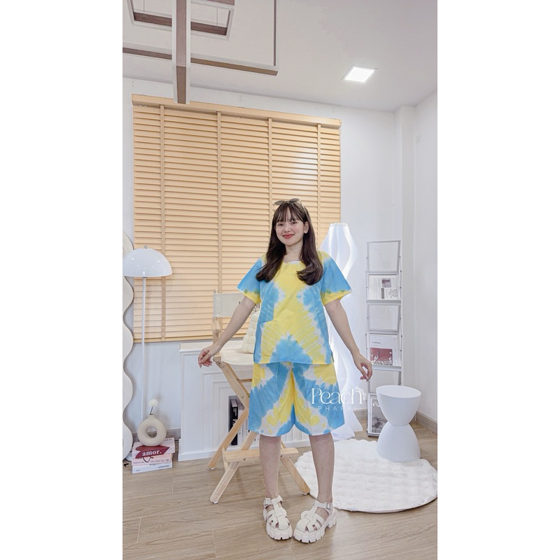 ชุดมัดย้อมสีพาสเทลแขนสั้นขาสั้นเนื้อนุ่มใส่สบาย - รูปที่ 7