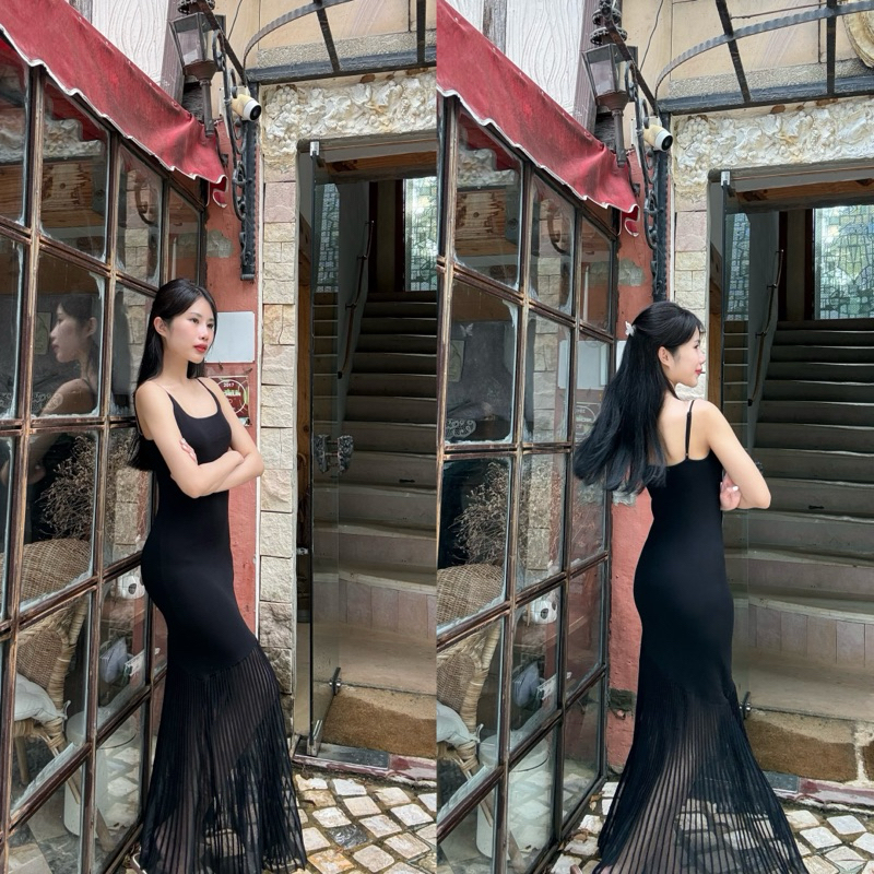 KANYA - Fishtail Dress[7555] เดรสยาวหางปลา จับจีบซีทรู (2C-2H) / 10C-10J)