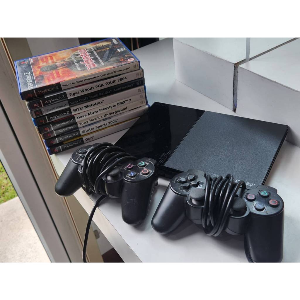 เพลย์สเตชั่น เครื่องเล่นเกมอิเล็กทรอนิกส์ Sony Playstation 2 PS2+Dual Shock+แผ่นเกมส์ 8แผ่น