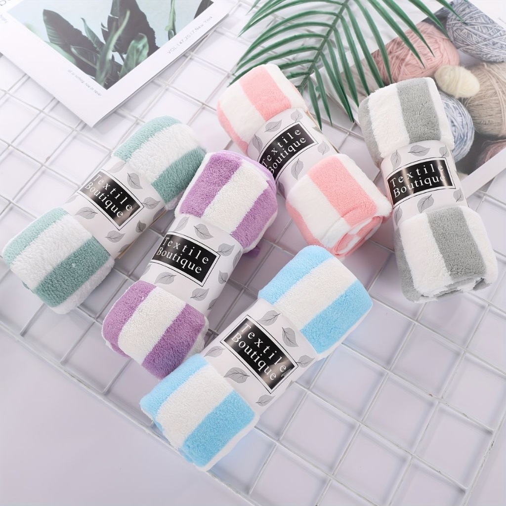 ผ้าเช็ดผม ยกแพ็ค 6 ผืน  ผ้าขนหนูขอบหยัก เนื้อนุ่ม ซับน้ำได้ดี คละสี ขนาด 35*75 cm