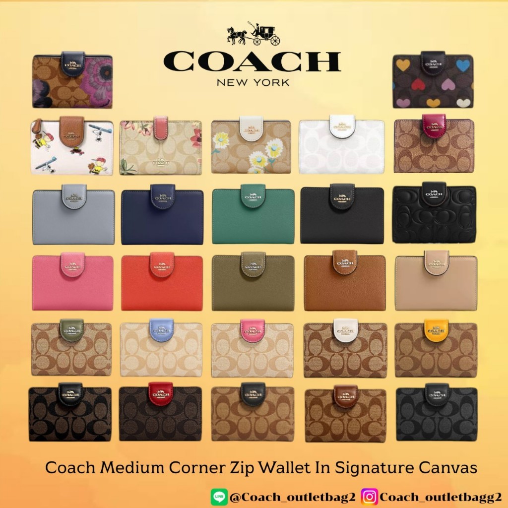 C0ACH MEDIUM CORNER ZIP WALLET IN SIGNATURE CANVAS