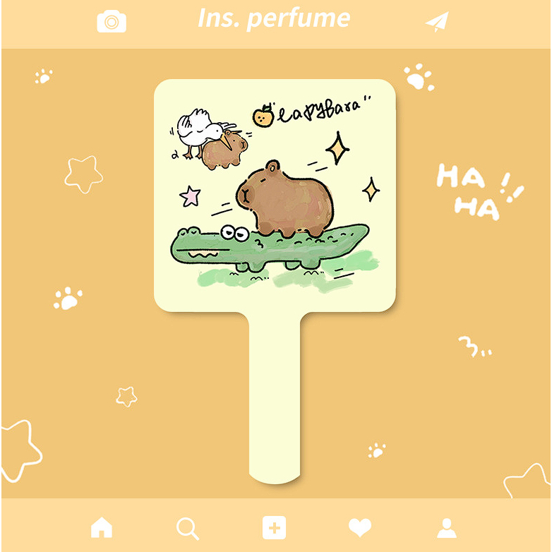 พร้อมส่ง กระจกด้ามจับ Capybara หมามะพร้าว แพ็คใส่กล่อง *ไม่แตก*