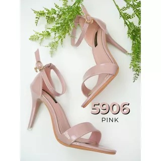 K5906 งานเปิดหน้ารัดข้อ หนังเคลือบเจล ส้นแหลมสูง 3 นิ้ว