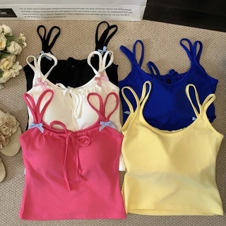 พร้อมส่ง💝เสื้อกล้ามสายคู่ ฟองน้ำในตัว โบว์น่ารัก ผูกโบว์